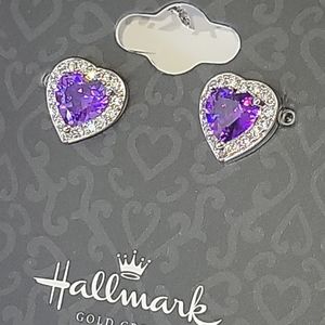 ❤️ Hallmark Purple Faux Tanzanite/Amethyst & Faux Diamond Heart Stud Earrings